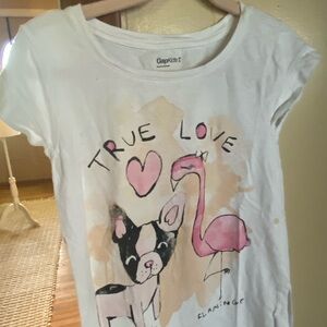 GAP Kids White Tee with Frenchie and Flamingo - Dog - Puppy
